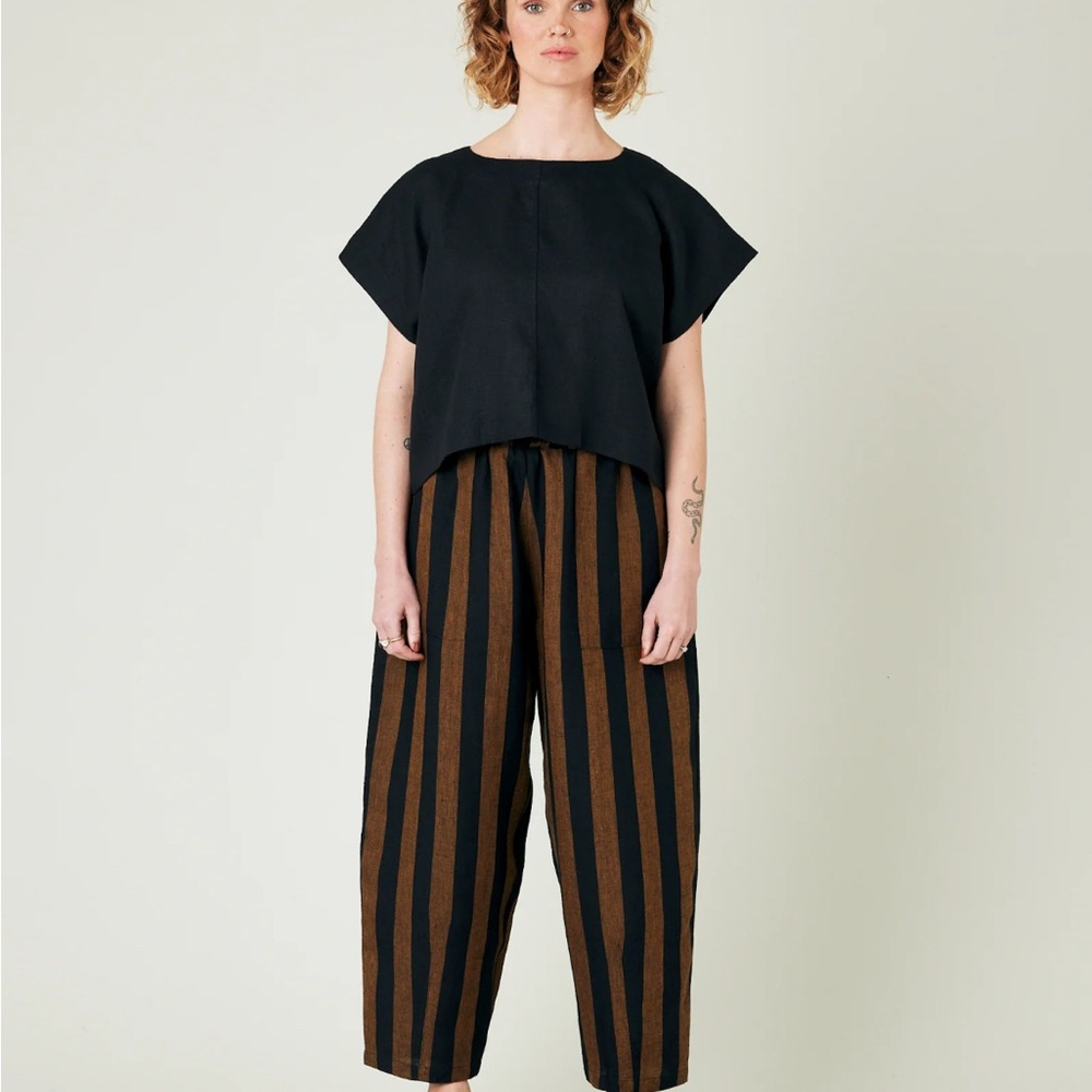 Beyond Nine Huxley Rust & Black Stripe Linen Trousers